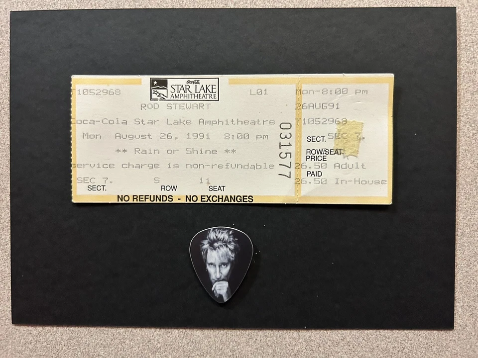 Rod Stewart Ticket Stub And Guitar Pick - Image 1 of 1