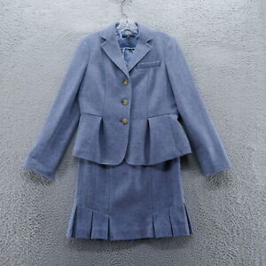 Talbots Womens Pure Wool Blazer Skirt Suit 2P / 4 Blue Fit Flare Pleated Career