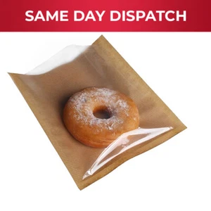 Bolsas de papel frontales con película de celofán ventana marrón para tarjetas de pastel postres y regalos - Imagen 1 de 6