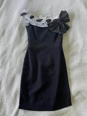Vintage Victor Costa Black and White off shoulder Dress Bow Corset Small Size 6 - Image 1 of 4