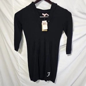 Vestido Suéter Juicy Couture Negro Con Capucha Nuevo Talla 12 100% Algodón - Imagen 1 de 8