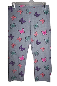 SO Girl's Size 14 Gray Butterfly Print Capri Leggings Elastic Waistline - Picture 1 of 3