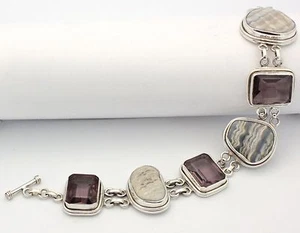 .925 STERLING SILVER GENUINE AMETHYST & SEA SHELL set in BRACELET FREE SHIPPING! - Picture 1 of 5