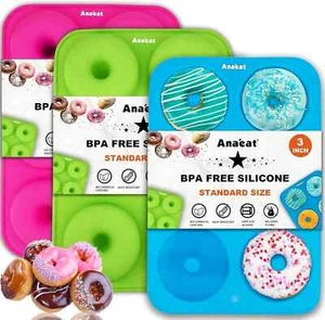 Anaeat 3er Pack Donutform Silikon Backform, einfach herausspringen! Antihaft Donuts - Bild 1 von 4