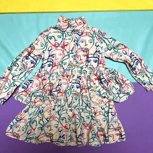 Nordstrom by Cristina Martinez Girls Dress Size 6 – Beige with Colorful Faces - Picture 1 of 4