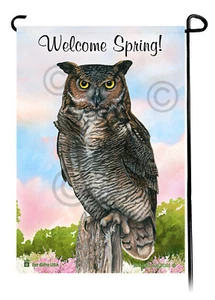 Welcome Spring Garden Flag - Great Horned Owl - Picture 1 of 1