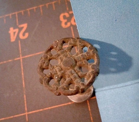 Antique Miniature Drawer Knob 1890 Era Cast Brass Rich Patina Cover