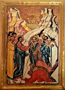 Raising of Lazarus at Bethany Jesus Miracle Byzantine Russian East Orthodox Icon - Picture 1 of 6