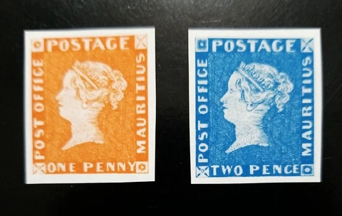 1847 Mauritius "Post Office" Stamp Replica Set of 2 Cover