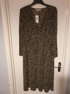 Mango Uk16 Leopard Print Dress Long Sleeve - Picture 1 of 8