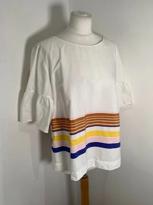 Caliban striped print blouse tunic top 46 14 VGC cotton boxy A line lightweight - Image 1 of 4