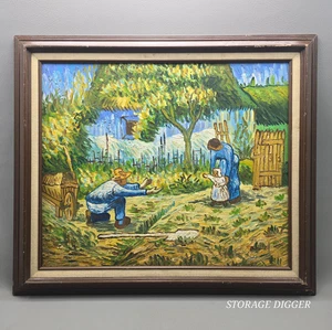 Vintage Erste Schritte nach Hirse Ölgemälde Leinwand Van Gogh Reproduktion 25" x29" - Bild 1 von 15