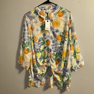 Rose & Olive Plus Shirt Women Sz 2X Top Multicolor 3/4 Sleeve Resort Artsy - Picture 1 of 15