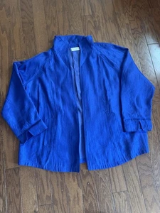 Chico’s Cobalt Blue Open Jacket Sz 4 (XL) Artist Resortwear Pockets Luxe Silk? - Picture 1 of 7