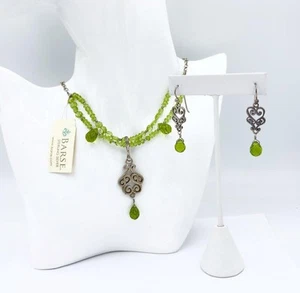 NWT 2 pc Barse Peridot & Glass Beaded Necklace w/ Matching Earrings Signed - Picture 1 of 6