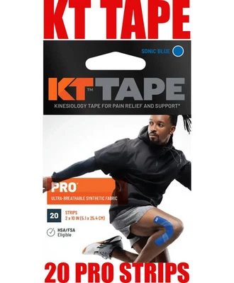 KT Tape Kinesiology Tape Pro 20 10" Pre-cut Strips Sonic Blue - Imagem 1 de 4