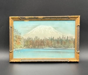 Vintage Framed Mountain Lake Photograph Mt Rainier Style Landscape 7.75x11.75 - Picture 1 of 7