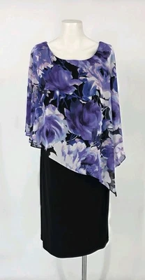 Vestido Connected Apparel Talla 12 Sin Mangas Negro Elastizado Transparente Floral Superposición Foto 1 de 4