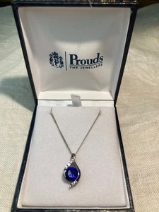 925 Sterling Silver Sapphire Pendant 925 Necklace 45cm Long Boxed - Picture 1 of 22