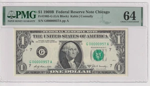 **LOW SERIAL No** Fr 1905-G 1969B $1 FRN G00000957A PMG 64 CHICAGO 1969-B - Picture 1 of 2