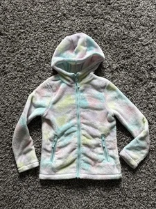 🍭 Lands End Girls Softest Fleece Jacket Hoodie Pastel Tie Dye Size M 8 Full Zip - Picture 1 of 7