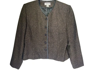 Pendelton Women's Wool Blend Sz. 14 Suit Jacket Brown Faux Leather Warranted - Picture 1 of 5