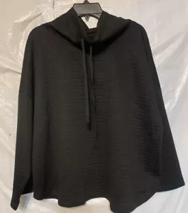 Women Max Studio Cowl/Funnel Neck LS Waffle Pullover-Nordstrom-Black-Plus-2X-NWT - Picture 1 of 11