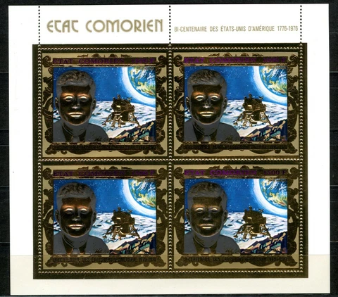 Comores 1976 Bi Centennial USA Space Kennedy Gold Michel 323A Value 64 Euros Cover