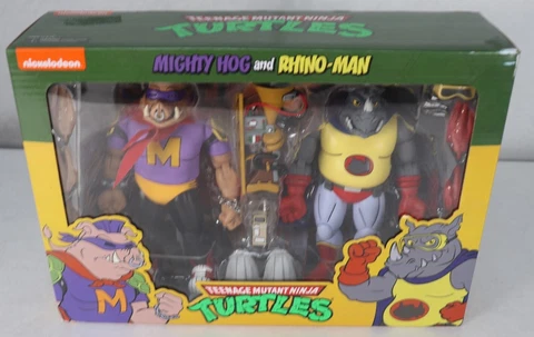NECA Teenage Mutant Ninja Turtles Mighty Hog and Rhino-Man 2 Pack New Box Damage Cover