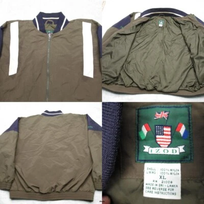 Chaqueta Izod De Colección Para Hombres XL Verde Bloque de Color Cremallera Completa Bolsillos Forrado Abrigo de Lluvia Foto 1 de 4