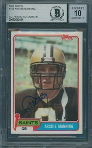 1981 Topps #158 Archie Manning Signed Card Beckett Authentic Auto 10 BAS - Picture 1 of 2