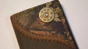 ZEP-PRO 12 gauge Shot Gun Shell Fence Row Camo Trifold Leather Wallet TIN BOX - Picture 1 of 12
