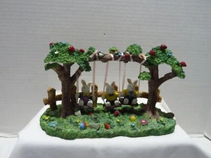 VTG THREE HANDS CORP BUNNIES ON SWING FIGURINE ES01-01 - Picture 1 of 8