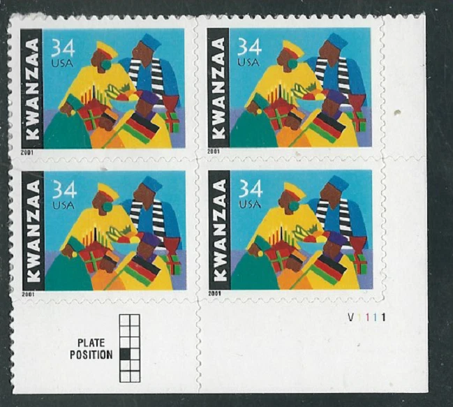 Scott # 3548..34 Cent...Kwanzaa ....Plate Block  - Image 1 of 1