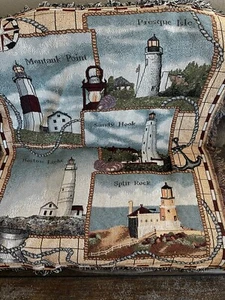 Woven Tapestry Throw Blanket 50”x 58” Multiple East Coast Light Houses Scene - Picture 1 of 6