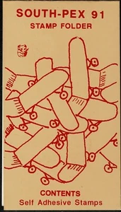 Folleto de exhibición de estampillas South-Pex 1991 - 4 x 43c Skateboarding P/S tira 1k reimpresión. - Imagen 1 de 4