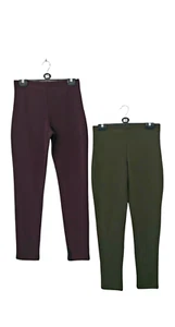 2 PACK WOMENS LEGGINGS HIGH WAISTED PLAIN FULL LENGTH LEGGINGS BURGUNDY & KHAKI - Picture 1 of 5