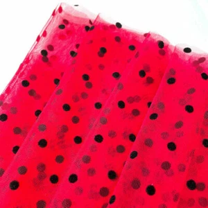 11 Colors Flocked Black Polka Dot Mesh Fabric For DIY Design Wedding Gown Dress - Picture 1 of 18