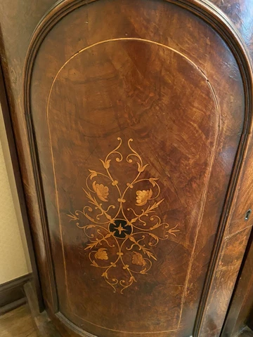 ANTIQUE VICTORIAN RENAISSANCE Wood Inlay MAHOGANY MARBLE TOP SIDEBOARD w/ MIRROR Cover