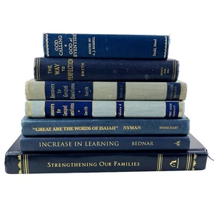 Vintage Hardcover Books Lot of 7 Religious LDS Mormon Blue Gold Staging Library - Picture 1 of 24