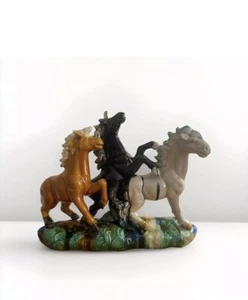 Stunning Large Chinese Glazed Statue 3 Prancing Horses Beautiful Piece 22” X 17” - Picture 1 of 18