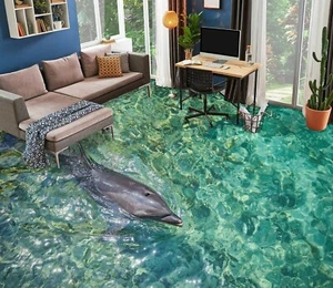 3D Sea Delphins 15886NA Floor WallPaper Wandbilder Wanddruck 5D AJ TAPETE UK Fay - Bild 1 von 6