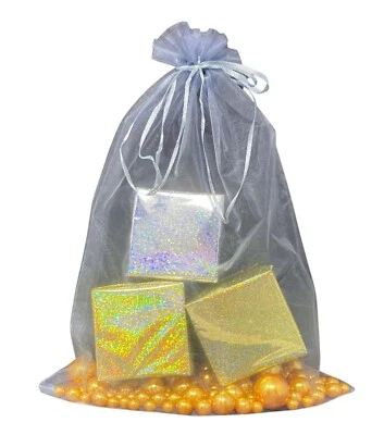 50 Pack Large Organza Gift Bags 12x16 Inch Silver Gray Weddings Birthdays - Image 1 of 4