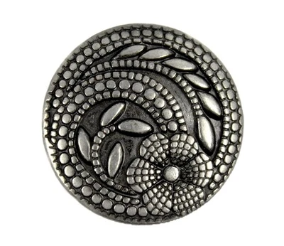 12 Pieces Dotted Swirl Flower Metal Shank Buttons. 23mm (7/8 inch) (Gray Silver) - Image 1 of 3