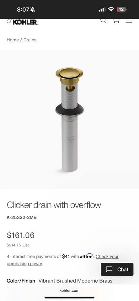 Kohler K-7124-2MB Pop-Up Clicker Drenaje - Latón moderno cepillado vibrante Foto 1 de 1