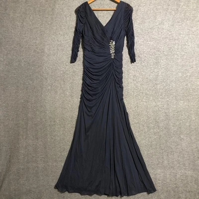 Adrianna Papell Dress Womens 6 Ruched Gown Formal Evening Beaded Elegant Blue - Image 1 of 4