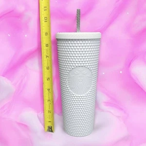 Starbucks Spring 2024 White Studded Bling Venti 24 oz Tumbler Cup With Straw New - Picture 1 of 5