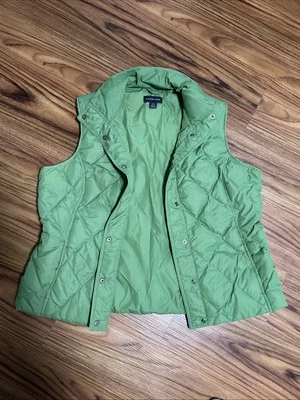 Lands End Puffer Vest Womens Large 14-16 Green Down Filled Button Up - Image 1 of 4