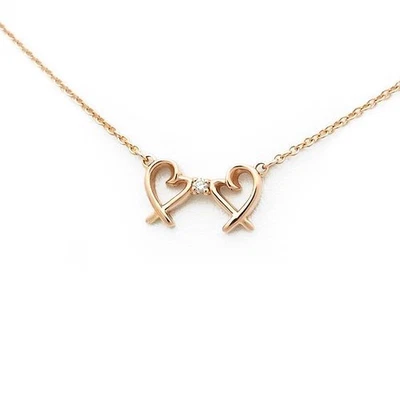 Tiffany & Co. Collar Doble Corazón Amoroso Diamante 41.5cm Longitud Usado b0722 Foto 1 de 3