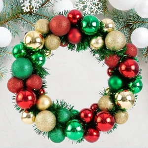 Weihnachtskranz 33cm Türkranz Kugeln Rot Grün Gold Deko Glam - Bild 1 von 3